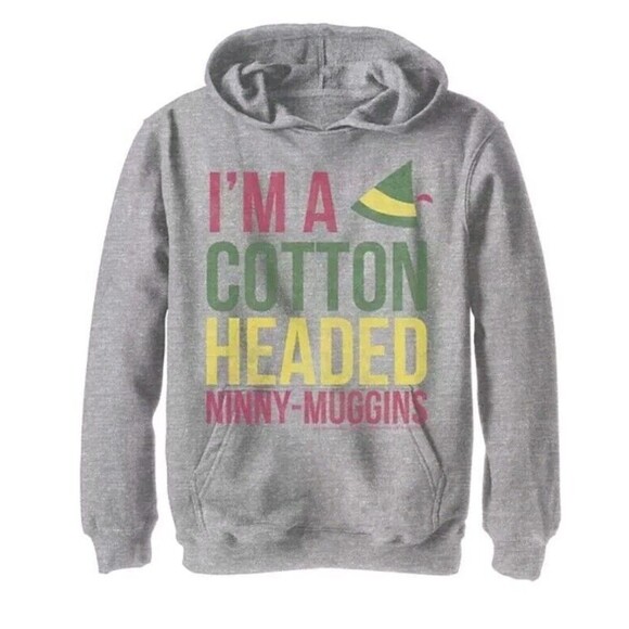 Elf I'm A Cotton Headed Ninny Muggins Fleece Hoodie for Boys Size Small Gray B5 - Picture 1 of 12